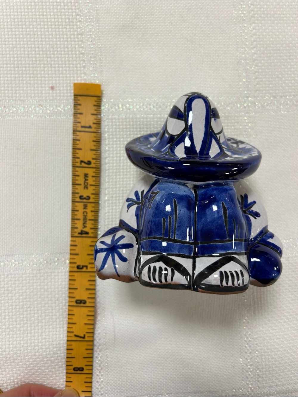 Handcrafted cobalt blue and white Talavera ceramic sleeping/siesta man image 4